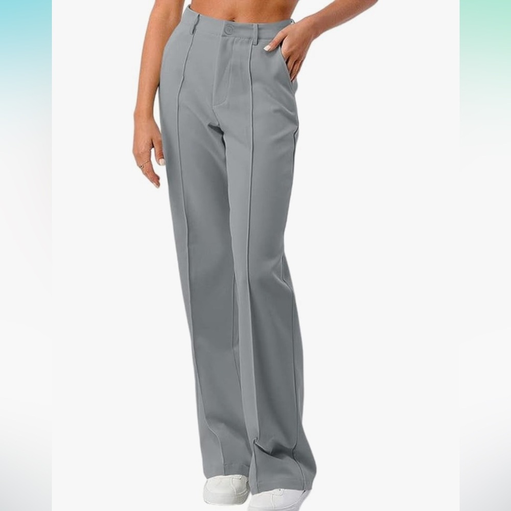 Grey straight leg trousers